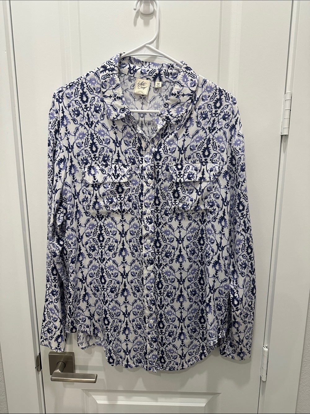 White Crow White and Blue Printed Women’s Button-Down Shirt
